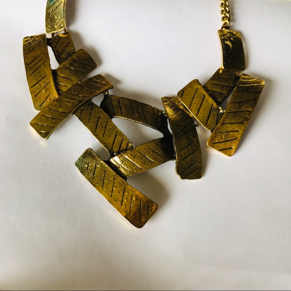 Wilphen Fashion Statement Gold Tone Neckless Brutalist abstract design
